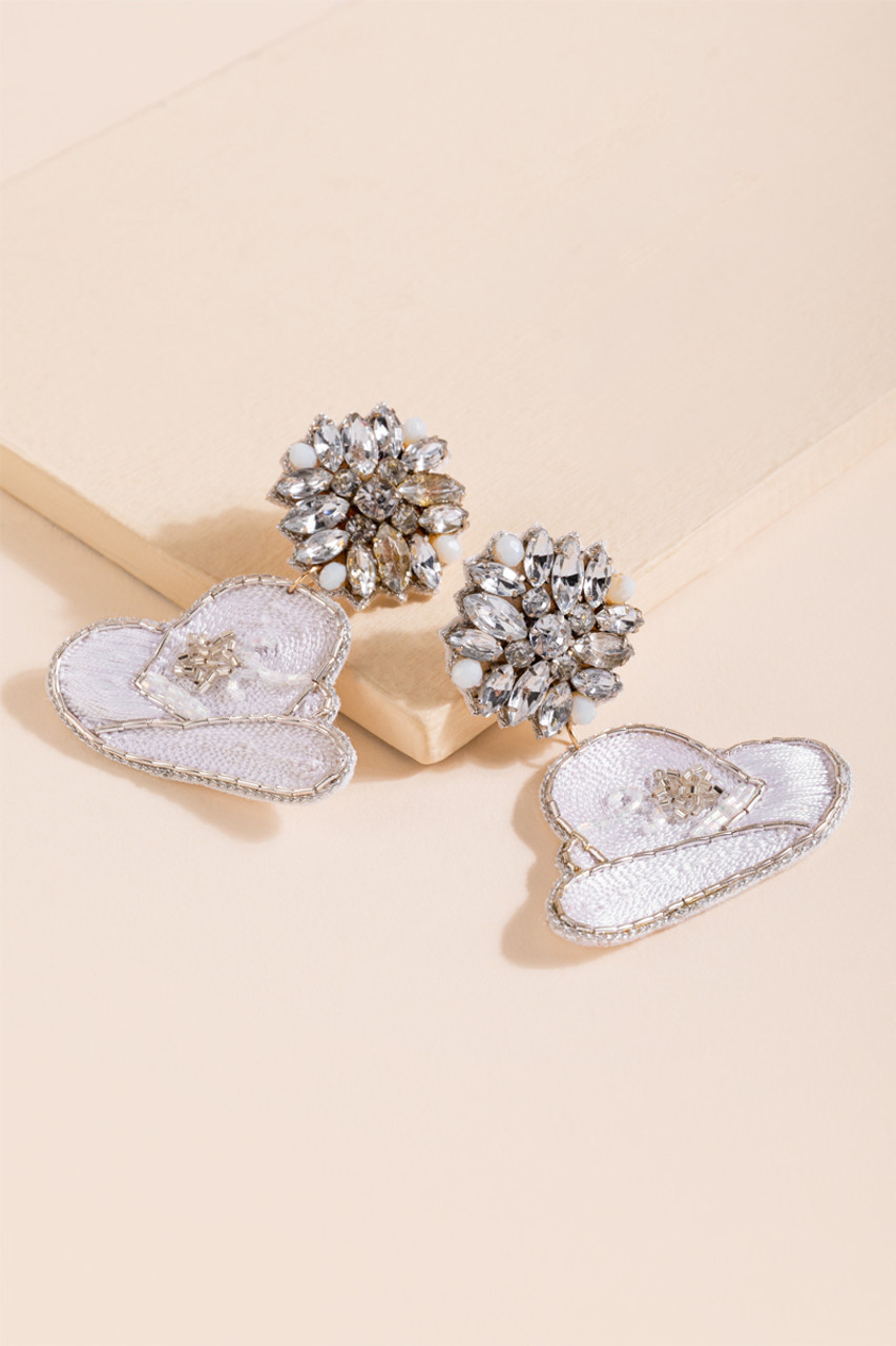 Samantha Crystal Cowgirl Hat Drop Earrings | Francesca's