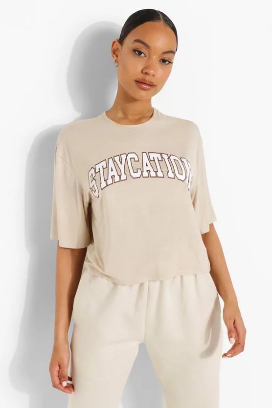 Staycation Cropped Graphic Tee | Boohoo.com (US & CA)