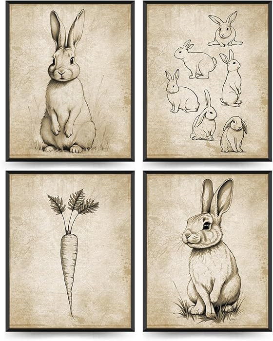 ETVISO Vintage Easter Bunny Wall Art Bunny Wall Decor, Spring Easter Decorations, Muted Spring Ra... | Amazon (US)