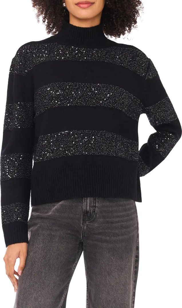 Halogen® Mock Neck Sequin Stripe Sweater | Nordstromrack | Nordstrom Rack