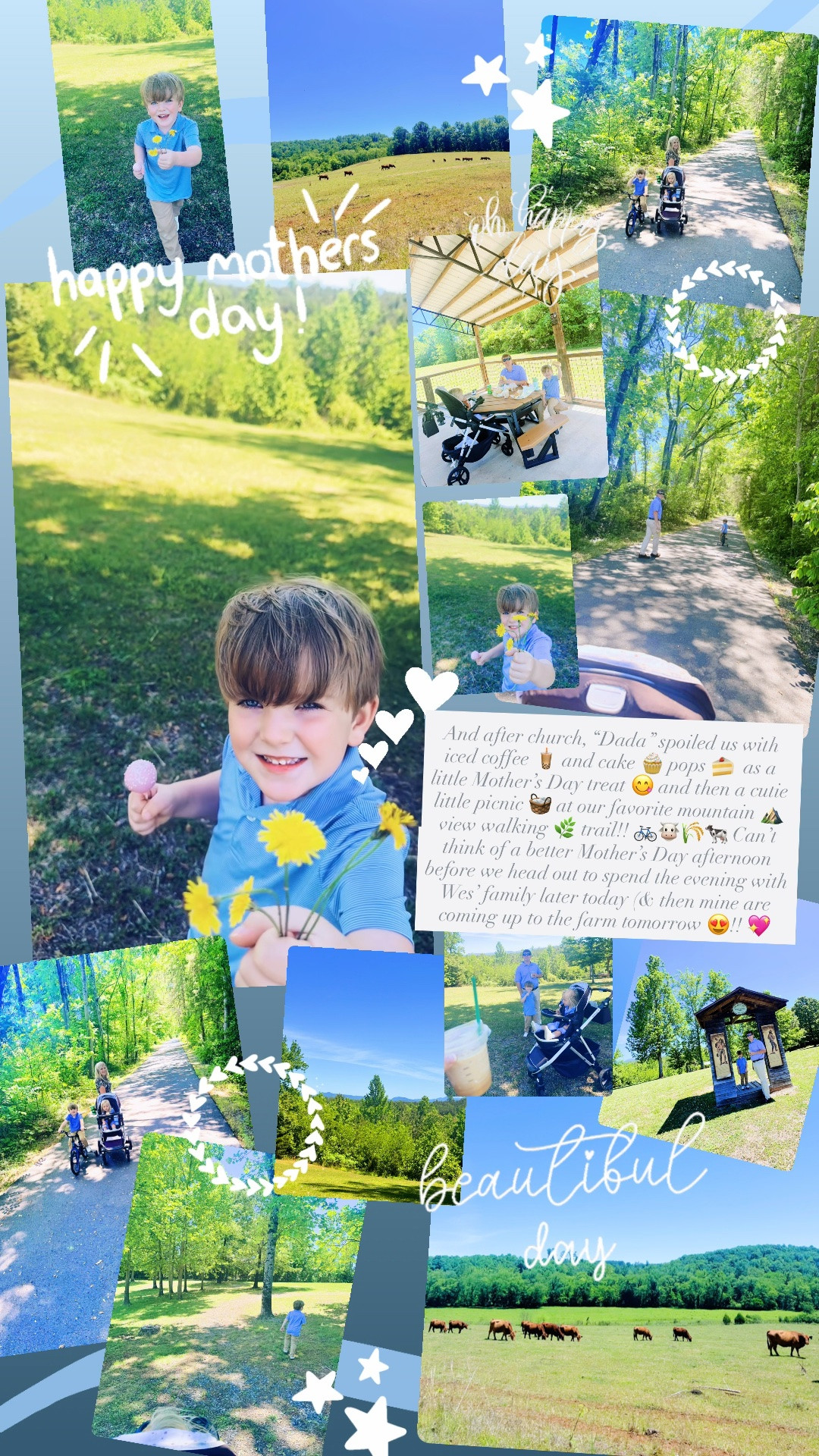 And after church, “Dada” spoiled us with iced coffee 🧋 and cake 🧁 pops 🍰  as a little Mother’s Day treat 😋 and then a cutie little picnic 🧺 at our favorite mountain ⛰️ view walking 🌿 trail!! 🚲🐮🌾🐄 Can’t think of a better Mother’s Day afternoon before we head out to spend the evening with Wes’ family later today (& then mine are coming up to the farm tomorrow 😍!! 💖

#LTKMothersDay