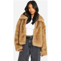 Womens Petite Premium Collared Faux Fur Coat - Beige - 12 | boohoo (US & Canada)