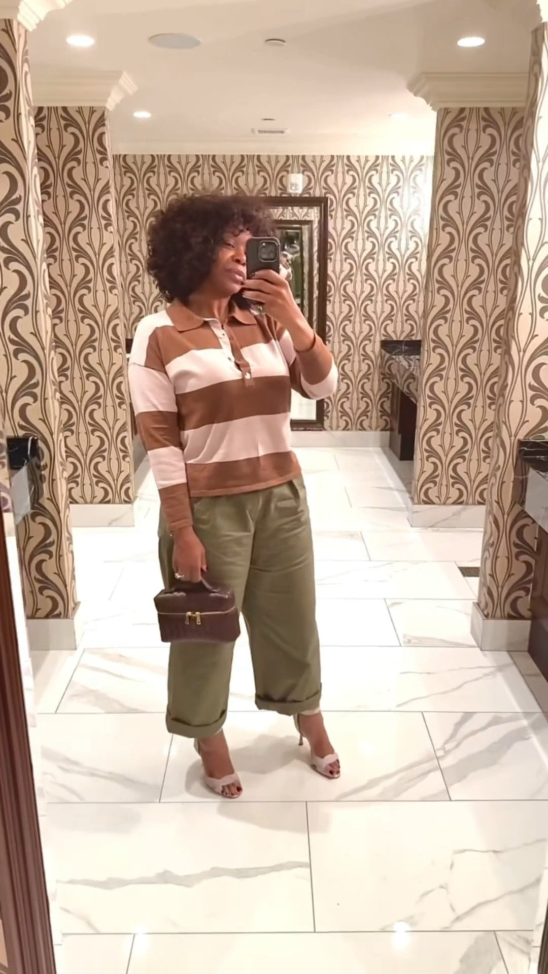 My favorite style of all time is tomboy chic aesthetic. I absolutely love it. It’s easy to pull off still feminine. GAP always provides my base with great khakis and top it off with this Eye catching Amazon knitted  polo and Manolo Blahnik sandals  This look was a complete winner!!! 