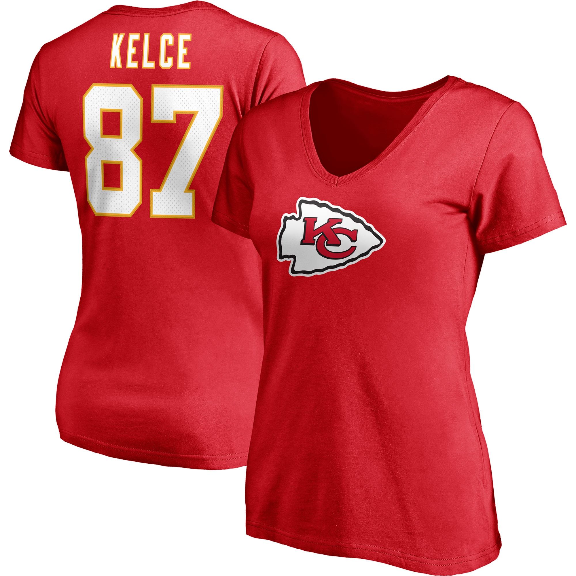 Women's Kansas City Chiefs Travis Kelce Fanatics Branded Red Player Icon Name & Number V-Neck T-S... | NFL Shop