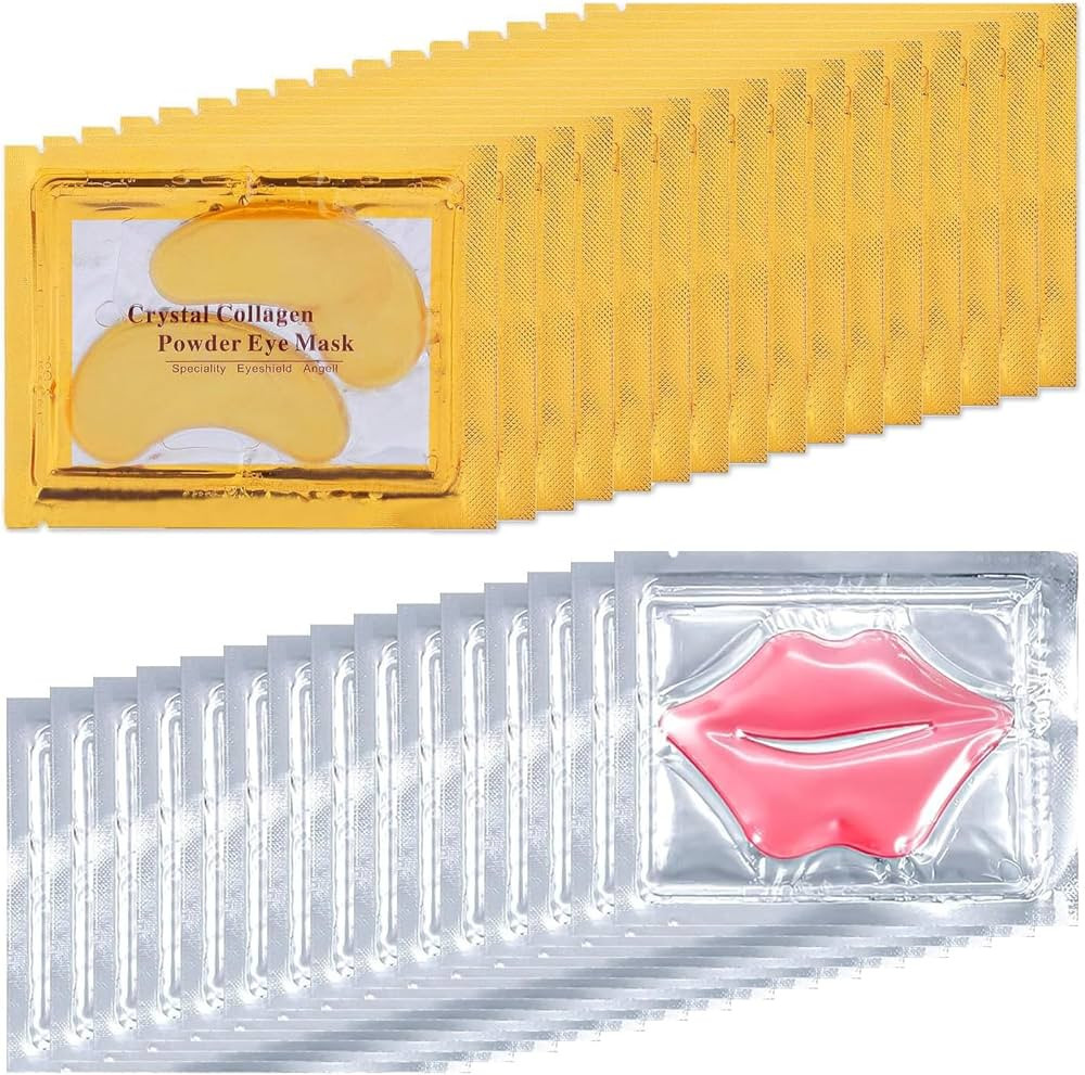 32 Pairs Eye Masks & Lip Masks, 24K Gold Gel Crystal Collagen Eye Patches for Puffy Eyes, Moistur... | Amazon (US)