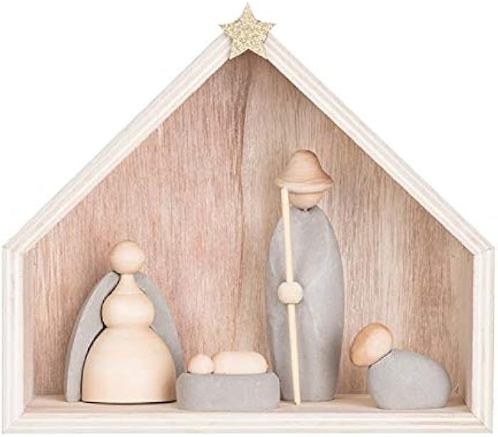 Creative Co-op Birth of Christ Natural Wood & Cement Holiday Nativity Scene | Amazon (CA)