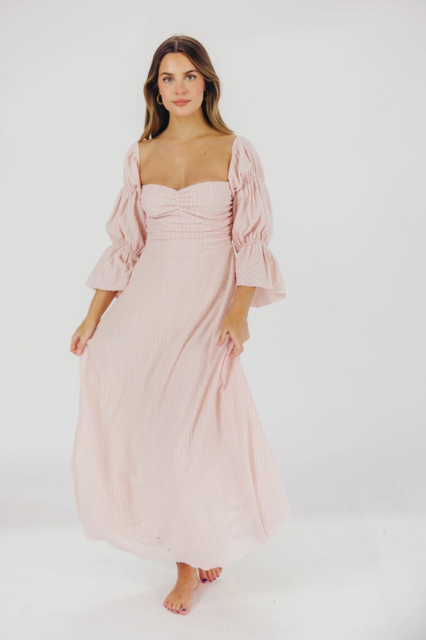Corrine Tiered Sleeve Maxi Dress with Pockets in Ballerina Pink - Bump | Worth Collective