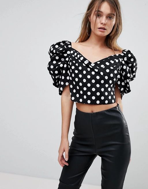 Missguided Puff Sleeve Polka Dot Pleated Crop Top | ASOS US