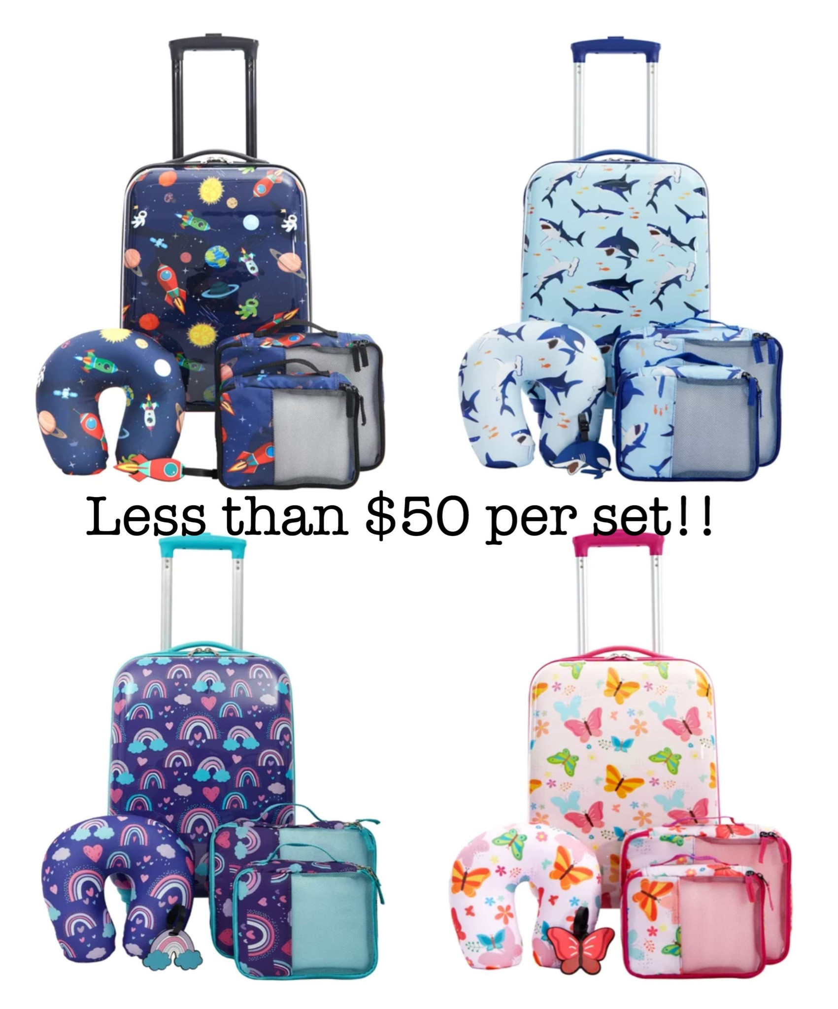 TPRC 5-Piece Kid's Hard-Side Luggage Set with 18 Spinner Rolling Carry-on-  Shark 