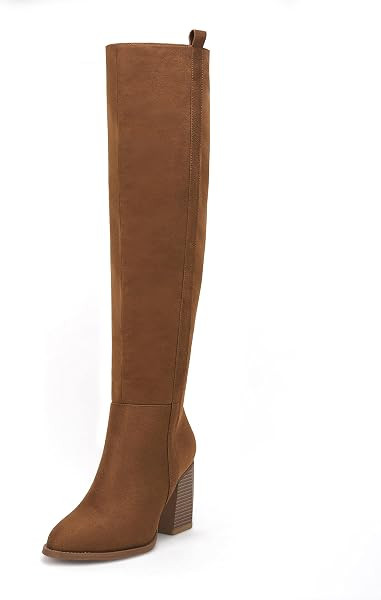 Womens Faux Suede Knee High Side Zipper Chunky Heel Stretch Winter Boots | Amazon (US)