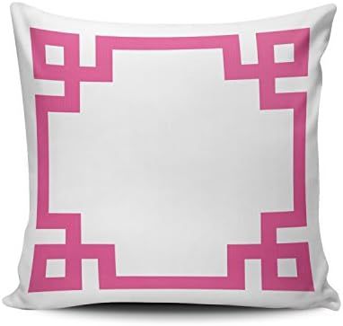 Hoooottle Custom Pretty Cute White Hot Pink Greek Key Euro Square Pillowcase Zippered One Side Pr... | Amazon (US)
