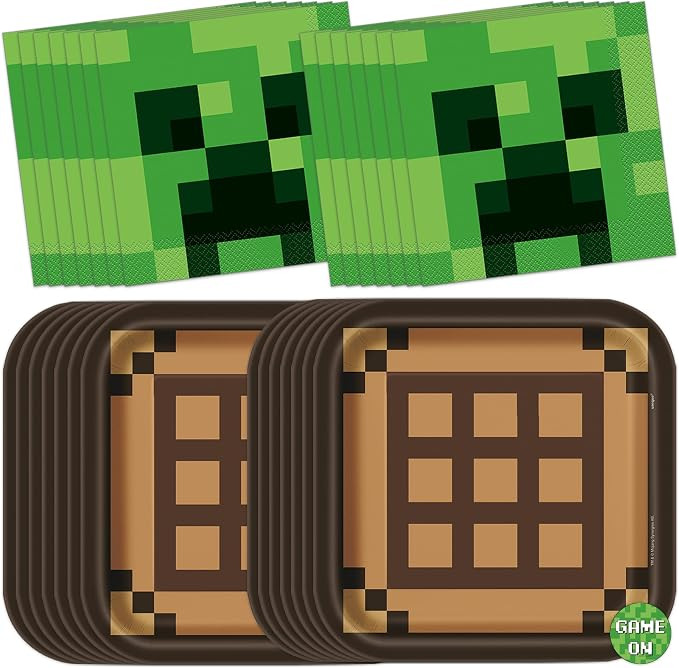 Unique Minecraft Birthday Decorations | Minecraft Plates and Napkins Party Decorations | Serves 1... | Amazon (US)