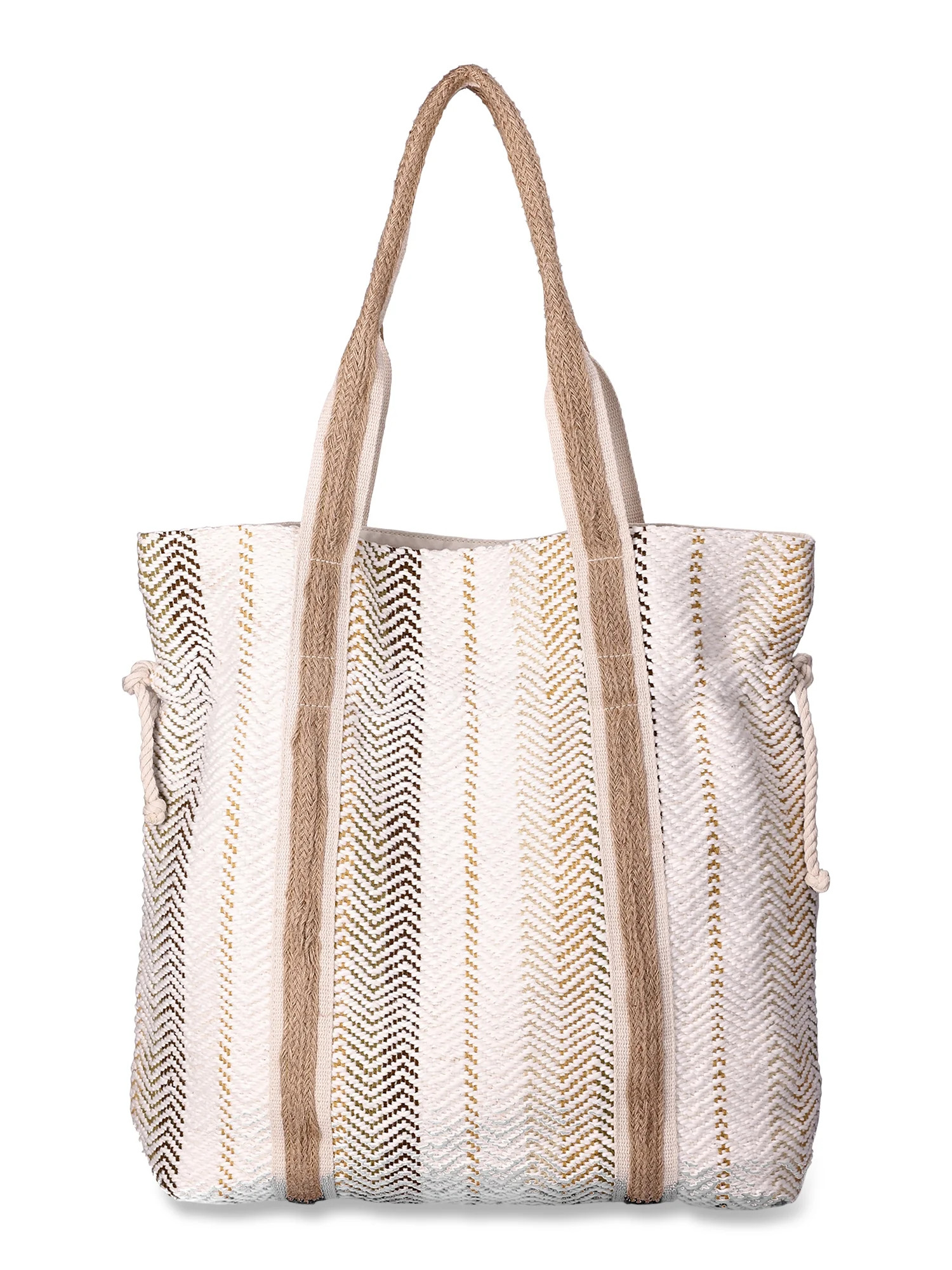 No Boundaries Juniors' Print Beach Tote, Neutral Multi Stripes | Walmart (US)
