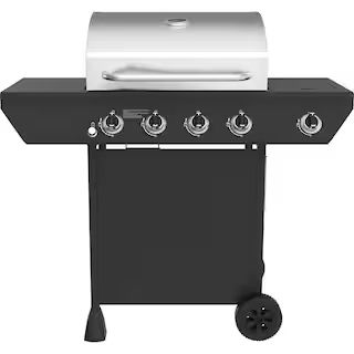 4-Burner Propane Gas Grill in Black with Side Burner and Stainless Steel Main Lid | The Home Depot