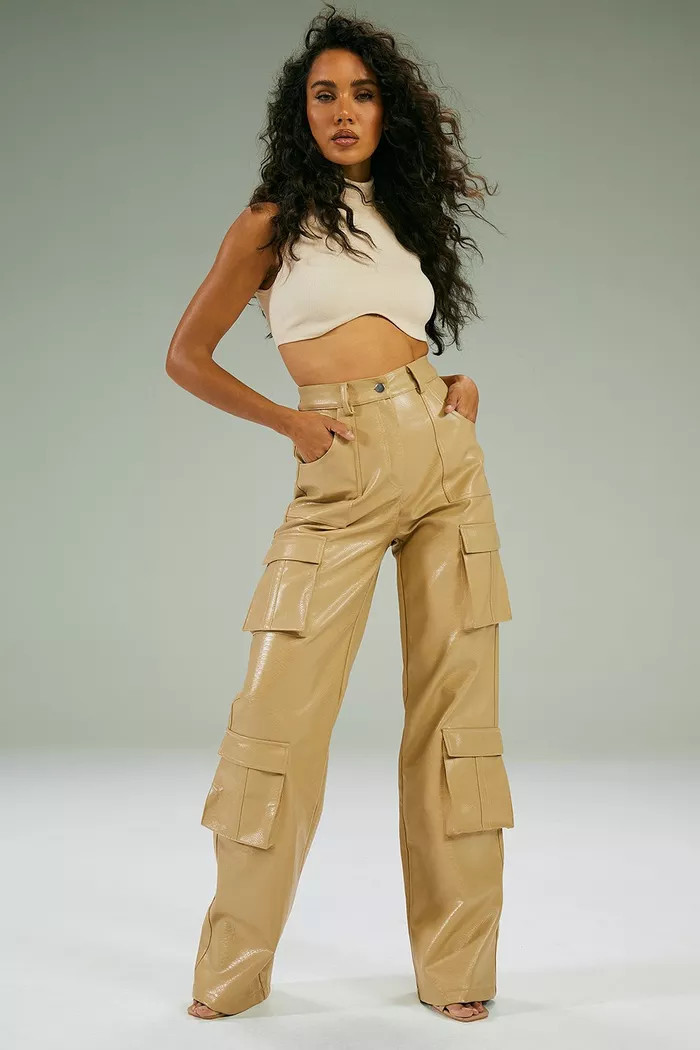 Mock Croc Slouchy Pu Cargo Pants | boohoo (US & Canada)
