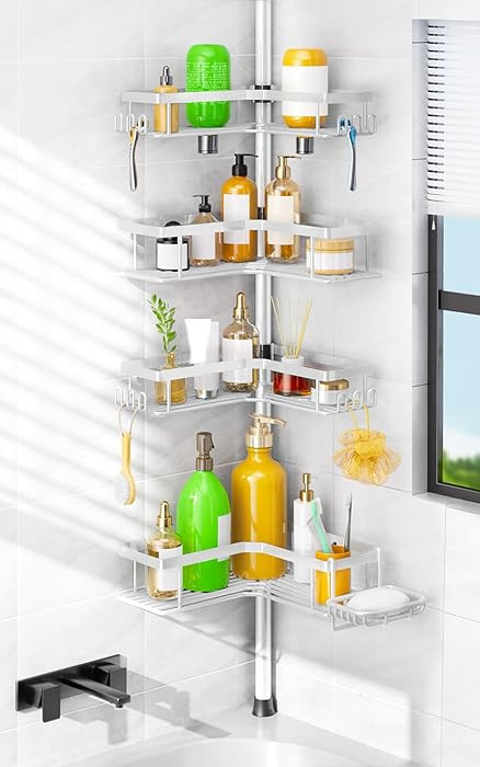 HAMITOR Corner Shower Caddy White: 4-Tier Rustproof Bathroom Bathtub Organizer Shelf with Soap Ho... | Amazon (US)