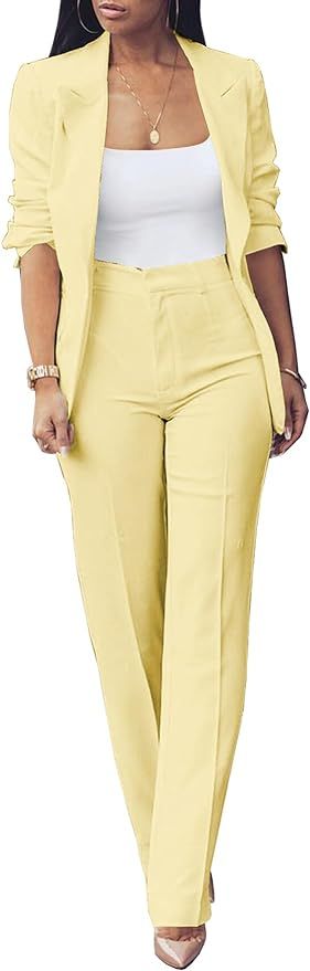 Tcremisa Women's Fashion 2 Piece Pant Suit Dressy Lapel Blazer and Slim Fit Pants Set Business Ou... | Amazon (US)
