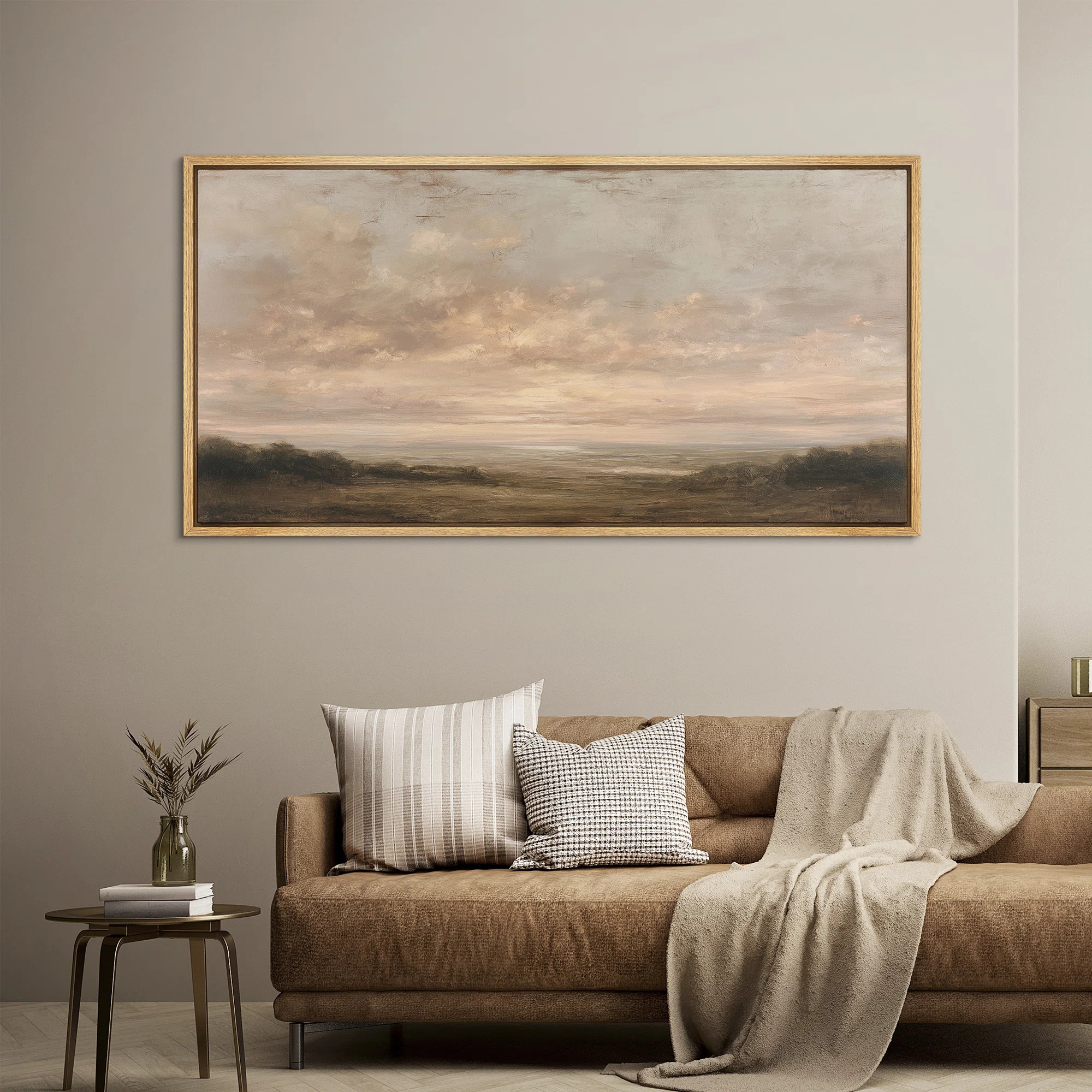 Warm Sunset Over Meadow Landscape with Atmospheric Sky - Large Framed Canvas Master Bedroom Wall Art Print | Wayfair North America