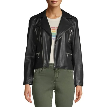 Scoop Vegan Leather Biker Jacket Women's | Walmart (US)