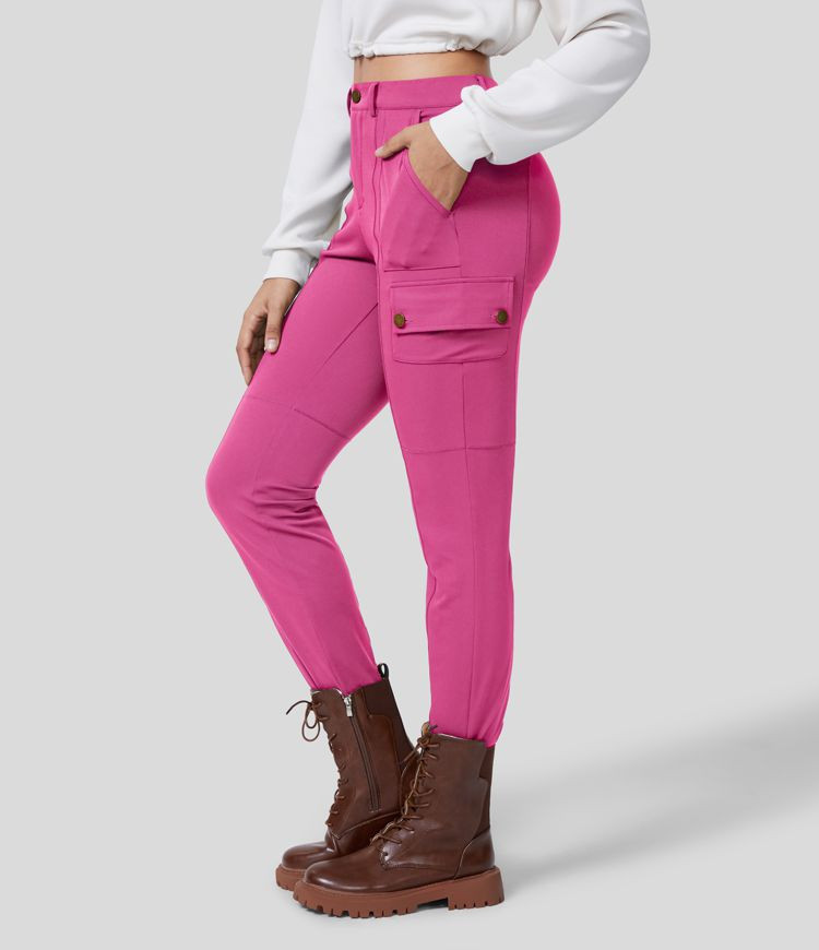 High Waisted Multiple Pockets Solid Skinny Cargo Pants | HALARA