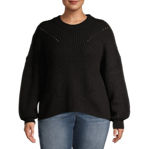 Terra & Sky Women's Plus Size Shaker Stitch Crewneck Pullover Sweater | Walmart (US)