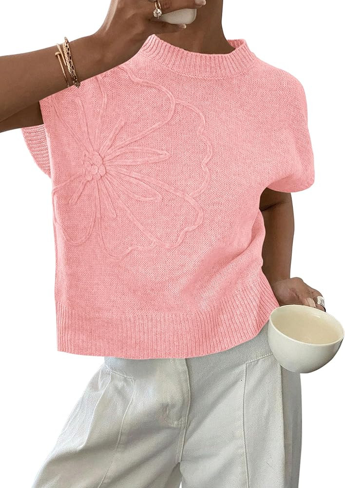 PRETTYGARDEN Women's 2026 Spring Sweater Vest Trendy Flower Knit Short Sleeve Cute Pullover Tank ... | Amazon (US)