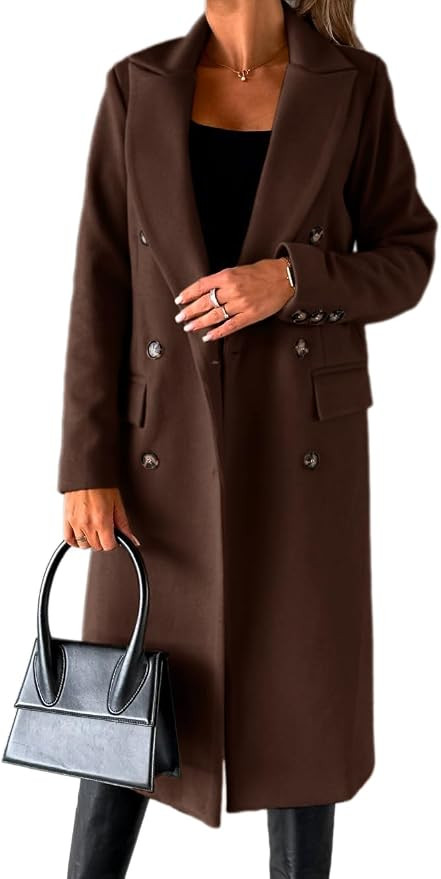 Womens Long Wool Coat Double Breasted Trench Coat Fall Winter Clothes | Amazon (US)