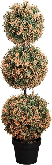 Nearly Natural 3ft Autumn Triple Ball Boxwood Topiary Tree with 30 LED Lights | Amazon (US)