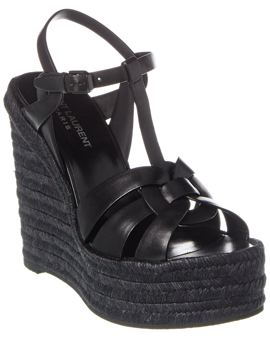Saint Laurent Tribute 85 Leather Espadrille Wedge Sandal | Gilt & Gilt City