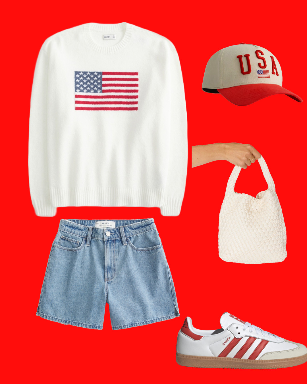 Fourth of July Outfit Vibes
Festive, sporty, and so Americana—this Fourth of July look is everything! An American flag sweater with classic denim shorts, red and white Adidas Sambas for a fun pop of color, and topped it off with a USA trucker hat for all the patriotic vibes. Finished the look with a white woven bag to keep it casual and cute!

Perfect for a BBQ, beach day, or watching fireworks—this is your go-to 4th of July outfit idea that’s equal parts comfy + stylish ❤️💙🤍

#FourthofJulyOutfit #4thofJulyStyle #AmericanFlagSweater #USAStyle #PatrioticOutfit #SambasStyle #LTKSummer #DenimShortsLook #HolidayWeekendStyle #RedWhiteAndBlueOutfit #TruckerHatTrend #CasualFourthOfJulyLook #BBQOutfitIdeas #LTKHolidayStyle #LTKUnder100 #AllAmericanStyle #SummerOOTD 

 #LTKSeasonal #LTKSaleAlert #LTKPetite