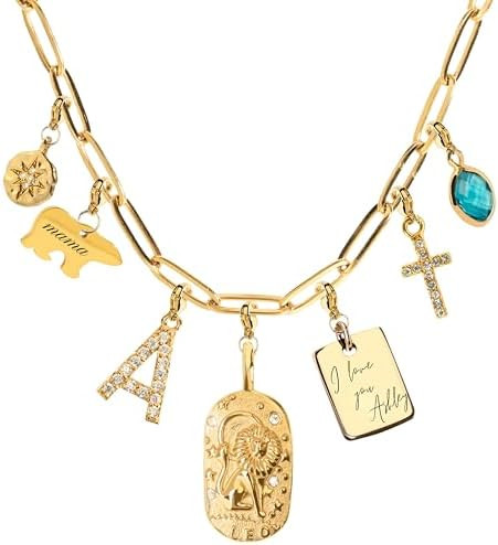 MignonandMignon Custom Gold Charm Necklace Personalized Gifts for Mom from Daughter, Grandma Neck... | Amazon (US)