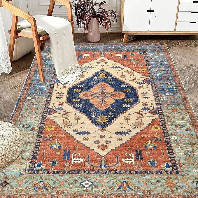 Bsmathom Boho Vintage Area Rug, Non-Slip Oriental Rugs Floor Carpet, Washable Indoor Accent Rug L... | Amazon (US)