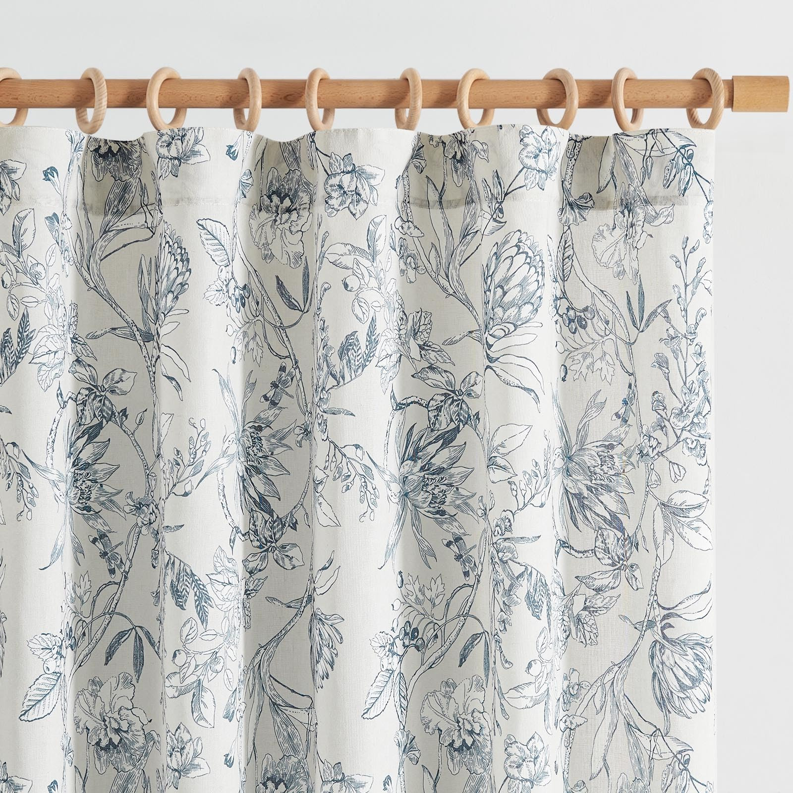 jinchan Linen Floral Curtains Farmhouse Blue Flower Printed Curtain for Living Room French Countr... | Amazon (US)