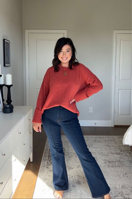 New favorite sweater! This outfit is perfect for casual wear because it’s comfy but also works for business casual or teachers too with the dark wash flare jeans. Wearing a medium sweater and 28R jeans (they are stretchy, so I sized down) 

#LTKfit #LTKworkwear #LTKstyletip