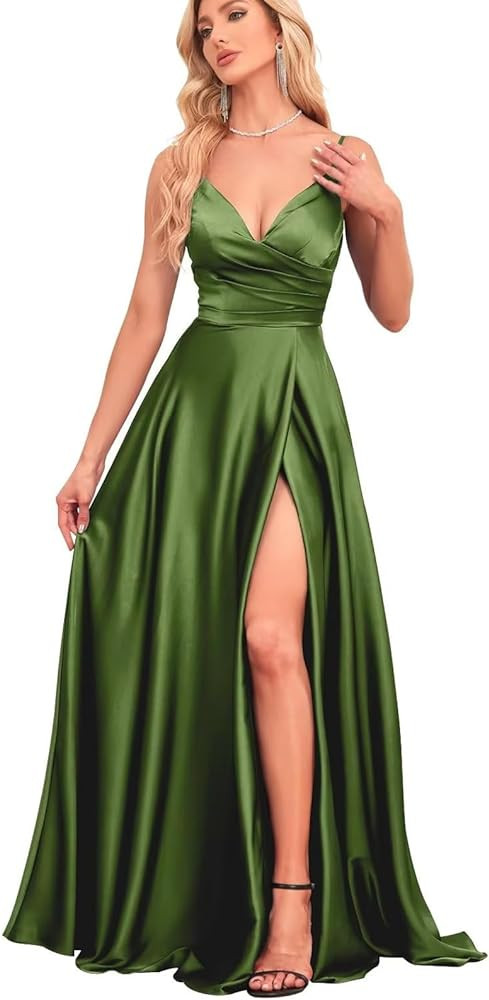 IIF Bridesmaid Dresses with Slit Satin A Line Spaghetti Strap Formal Prom Evening Party Gown with... | Amazon (US)