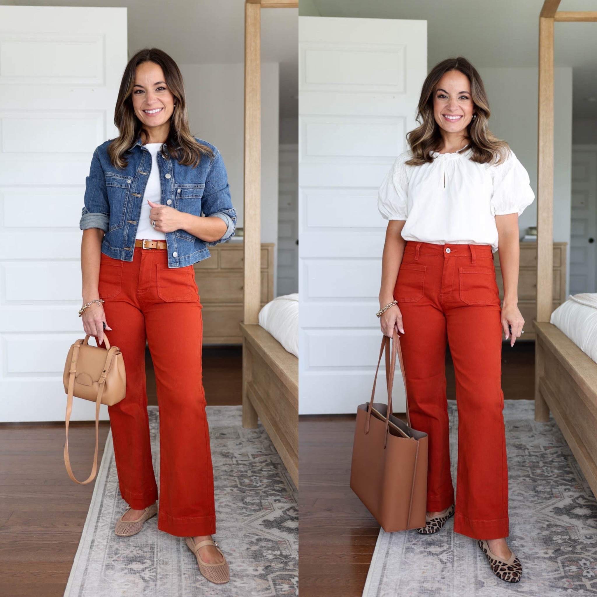 Outfits by color: Orange 

Pants (amazon): xs - 10” rise, 26” inseam 
White tank top (quince): xs 
Denim jacket (BR Factory): petite xxs 
Mesh flats (DV): tts 
White puff sleeve top (J.Crew Factory): xxs 
Leopard flats (Target): tts 
Tote (quince) 
Small bag (Polene): but linking an Amazon option 

My measurements for reference: I’m 4’10” and 105lbs. My bust, waist, and hip measurement is 32”, 24”, and 36”.

#LTKPetite