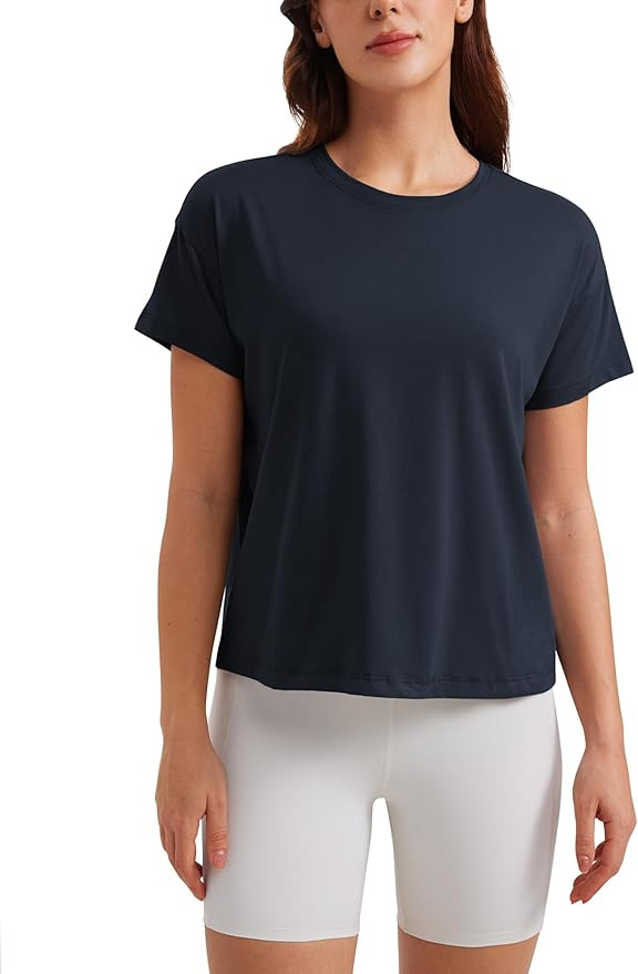 CRZ YOGA Pima Cotton Short Sleeve Workout Tops for Women Loose Basic T-Shirts Athletic Gym Casual... | Amazon (US)
