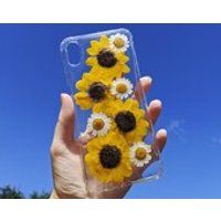 Sunflowers and Daisies Pressed Flower Phone Case for iPhone, Samsung, Android Resin Silicone Protect | Etsy (US)