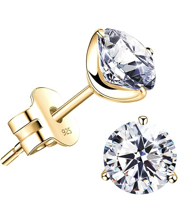 "STUNNING FLAME" 18K Gold Plated Silver Brilliant Cut Simulated Diamond Cubic Zirconia Stud Earri... | Amazon (US)