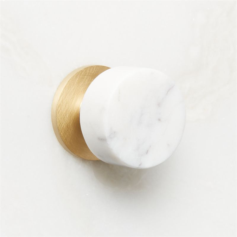 Logan Brushed Brass and Carrara Marble Knob 1.25'' + Reviews | CB2 | CB2