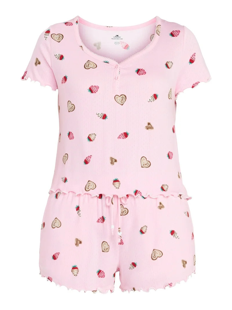 Valentine's Day Women's Knit Henley Top and Shorts Pajama Set from Way to Celebrate, 2-Piece, Siz... | Walmart (US)