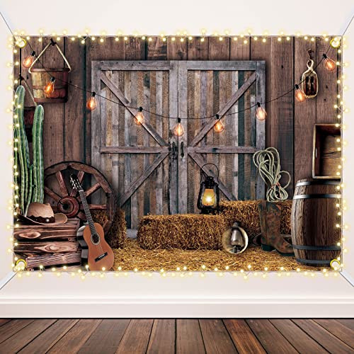 Moukeren Western Party Backdrop Western Cowboy Party Decoration Supply Wild West Decor Wooden House Barn Photo Background for Birthday Wedding Western Party Decor(7 x 5 ft,Classic Style) | Amazon (US)