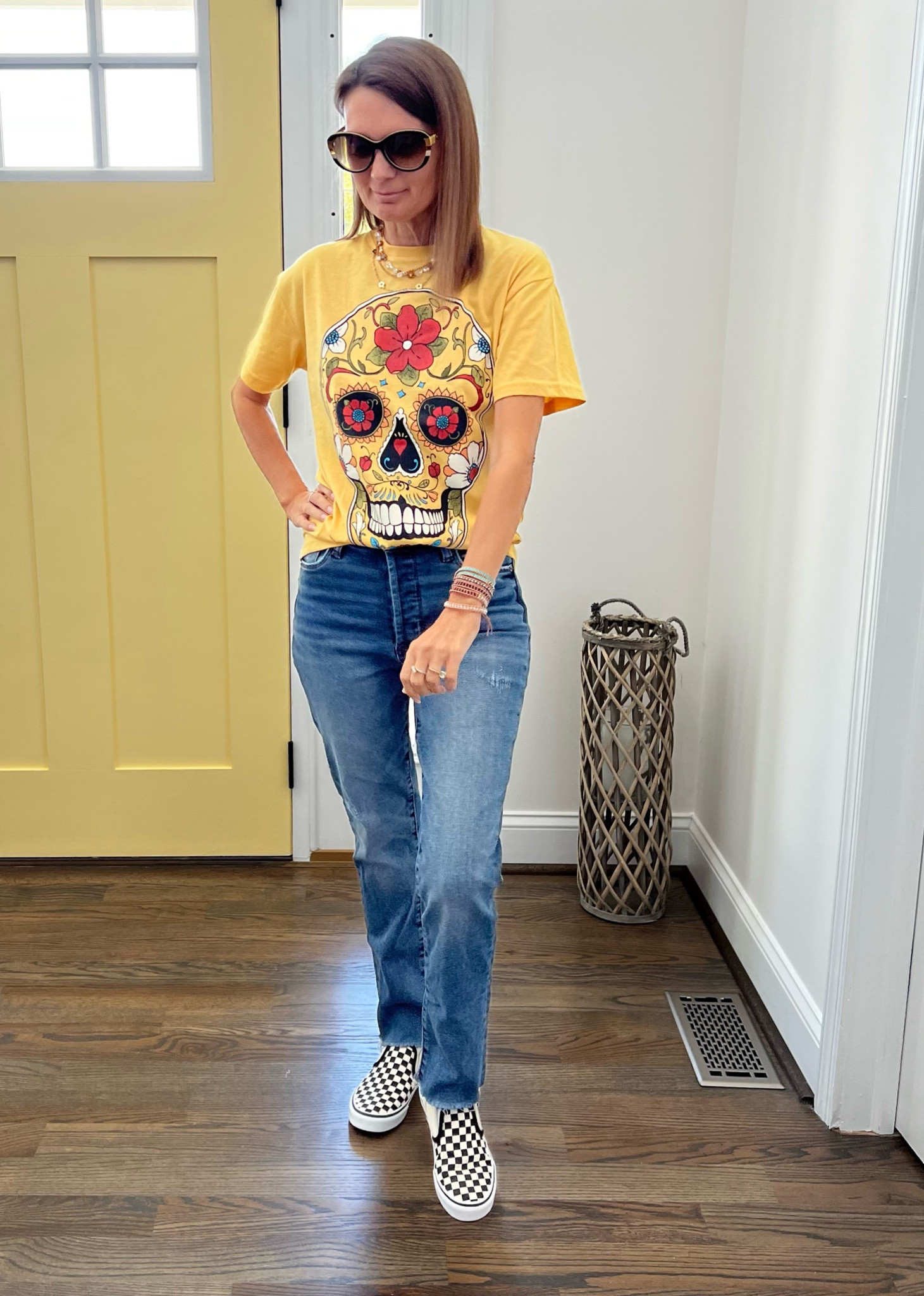 Target skull t-shirt with floral design, Evereve jeans, slip on checked black and cream vans, Victoria Emerson bracelet, AE necklace set. 


Fall outfit| fall fashion| Halloween t-shirt 

#LTKSeasonal #LTKstyletip #LTKHalloween