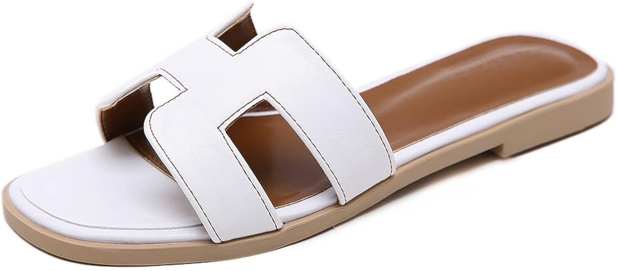 Womens Flat Slide Sandals Fashion Flat Sandals Black Brown White Sandals Contrast Metallic | Amazon (CA)