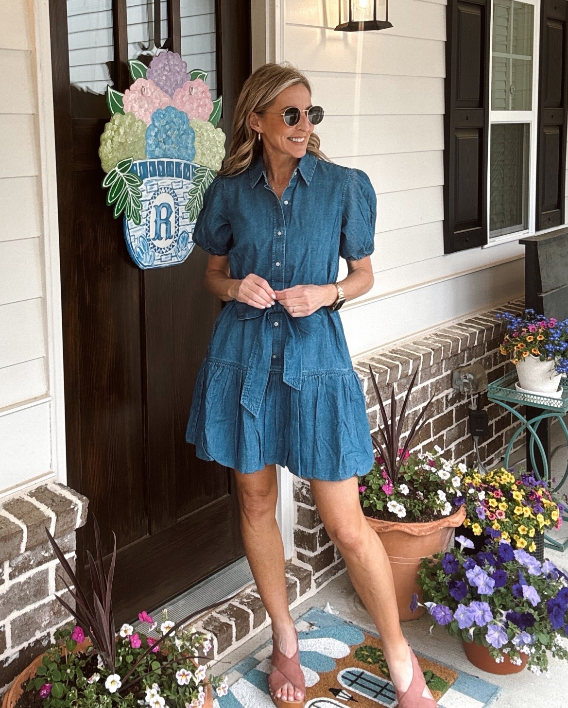 The one thing my closet has an abundance of cute denim dresses and this one with the bubble hem for under $30 is truly designed to stand out. 100% cotton puff sleeves waist, defining tie belt, and a subtle bubble hem. Wearing an XS 