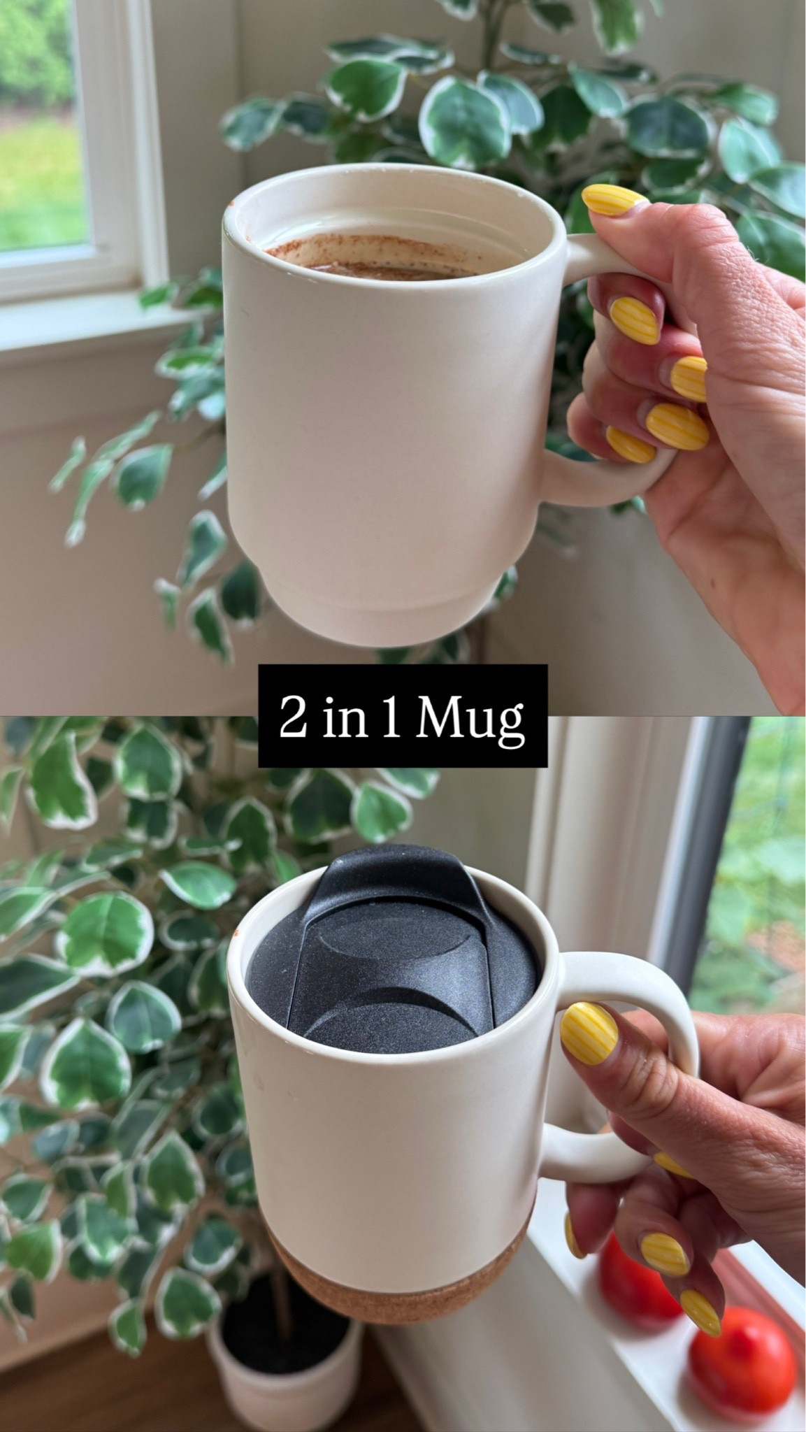 Amazon prime Day deals! I love this coffee mug because it doubles as a ceramic mug and a travel mug. The travel mug comes with a top and a cork bottom so it doesn’t break or slide.