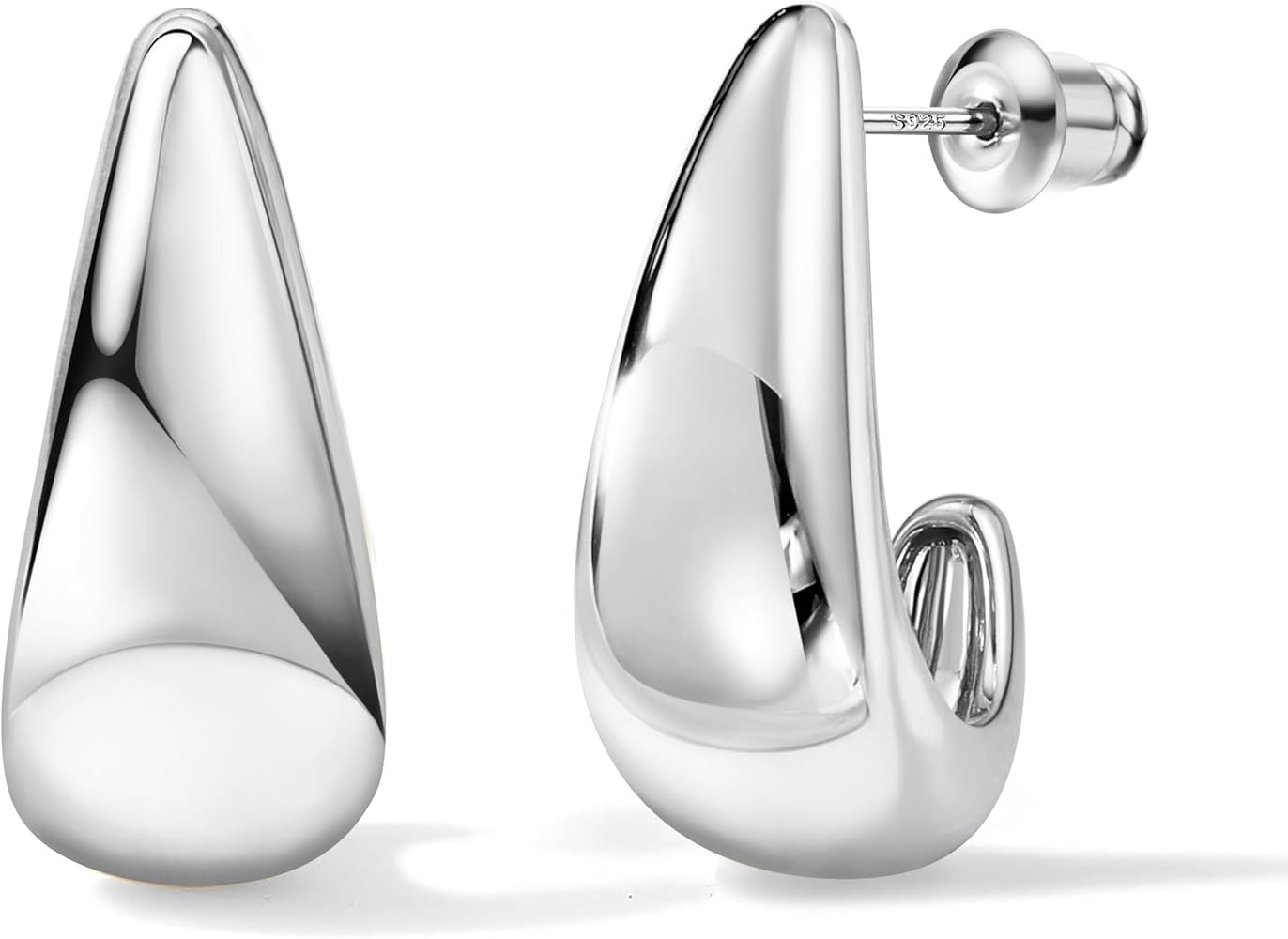 DOCHAIS 925 Silver Chunky Huggie Hoop Earrings for Women | 14K Gold Plated Teardrop & Dome Gold H... | Amazon (UK)