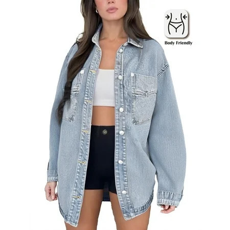 PAOLA RIBONI Womens Denim Jacket Wash Jean Jacket Coats with Pockets | Walmart (US)