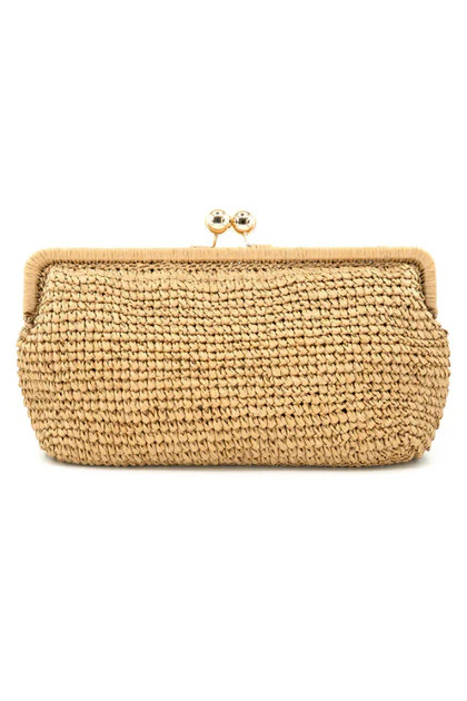 Nonna Khaki Straw Kisslock Clutch | The Willow Tree