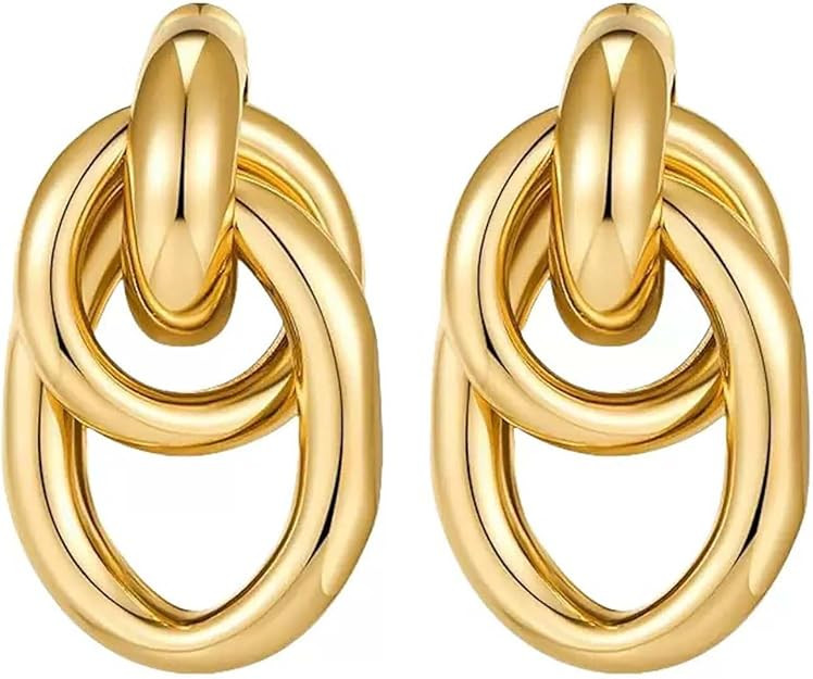 Chunky Gold Teardrop Hoop Earrings for Women, 14K Gold Plated Silver Post Statement Drop Earrings... | Amazon (US)